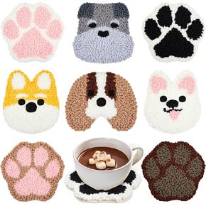 Preboun 8 Pcs Puppy Punch Needle Coaster Kit, Dog Punch Needle Embroidery Kit for Adults Beginners, Punch Needle Set Punch Needle Supplies Tufted Coasters Including Yarns Hoop Tools