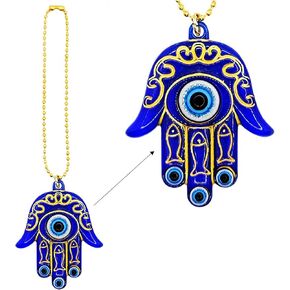 LUCKBOOSTIUM Hamsa Hand Amulet Good Luck & Protection Blue White & Black Evil Eye Hanging Car Mirror Accessories Office Door
