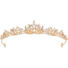 Gold Wedding Crown Crystal Tiara for Women Queen Crowns Princess Headband Gold Rhinestones Tiaras for Bride Sparkle Hair Accessories for Birthday Prom Pageant Party