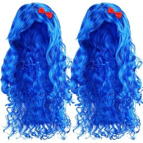 Jutom 2 Pieces Blue Wig Afro Wig Funky Blue Thing Wig Fuzzy Costume Wig for 100th Day of School Halloween Costume Party