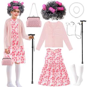 3KIDS110 Kid 100th Day of School Assume ، Coll Lady Costume for Girls ، 100 Days of School Asse Granny Grann