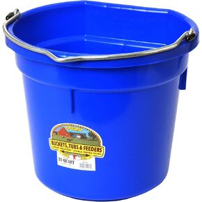 Little Giant® Flat Back Plastic Animal Feed Bucket | Animal Feed Bucket with Metal Handle | Horse Feed & Water Bucket | 20 Quarts | Blue