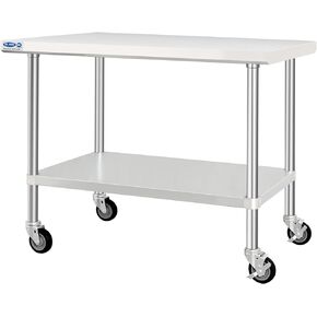 HARDURA Stainless Steel Table with Wheels 30 x 48 Inches Kitchen Prep Table Heavy Duty Stainless Steel Workbench with Aluminium Corner Undershelf NSF 304 Metel Table for Commercial Restaurant
