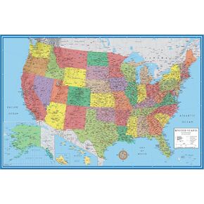 32x50 United States Classic Premier Blue Oceans 3D Wall Map Poster (32x50 Laminated)