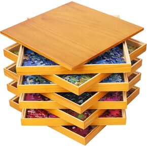 Premium Wooden Puzzle Sorting Trays Stackable – 10 x 10 inch, Stackable Jigsaw Puzzle Organizer for Sorting up to 2000 Pieces – Durable Puzzle Piece Sorter Trays for Puzzle Enthusiasts