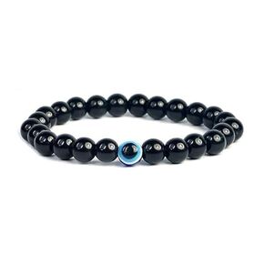 Lucky Evil Eye Bracelets for Men Women Good Luck Bracelet for Protection Handmade Blue Eye Black Bead Beaded Stretch Bracelet for Protection and Blessing Unisex