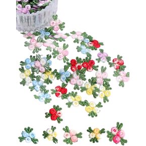 140 Pieces Mini Flower Patches for Clothes,Rose Lace Applique,Fabric Embroidery Patches Applique for Dress Jean Hat Backpack Headband Embellishment (Random)