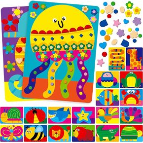 Foam Sticker Art Activity, 20 Animals with 1660 Foam Stickers in 10 Colors Fun with Foam DIY Activity Craft Kits Travel Game for Kids, Boys & Girls