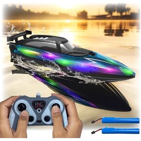 Remote Control Boat for 8-12 and Up – with LED Lights – for Pool and Lake - Remote Controlled Watercraft -RC Boats for Kids 8-12 - 2.4 GHZ - Electric Rechargeable Battery (Blue)