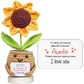 Gossby Positive Sunflower Doll Crochet with Card - It Takes Someone Special to Be an Antie - Aunt Gifts for Women - Mothers Day, Christmas, Birthday Gifts for Aunt - Cute Aunt Gift - Crochet Plants