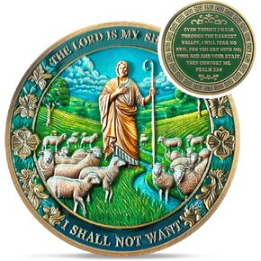 The Lord is My Shepherd Christian Challenge Coin - Psalm 23:4 Religious Jesus Token - Inspirational God Pocket Bible Verses Chip for Study - Good Luck Commemorative Gifts for Men Women Kids Coworker