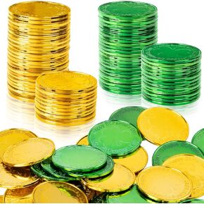 St Patrick's Day Decorations Plastic Gold Coins, 120 Pieces Shamrock Lucky Coins for St Patricks Day Decorations Favors