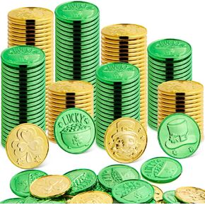 JOYIN 120 Pcs St. Patrick’s Day Gold Coins, Plastic Gold Coins Bulk with Shamrock, Leprechaun, Cauldron & Hat Patterns, St Patricks Accessories Games Gifts Decorations, Party Favors & Party Supplies