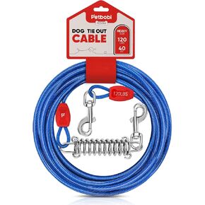 Petbobi Dog Tie-Out Cable 30ft - Outdoor Leash 4mm Metal Cable with Shock Absorbing Spring 360° Swivel Clips, Chain for Dogs Yard Camping, Fit Small Medium Large Pets Up to 120lbs, Blue