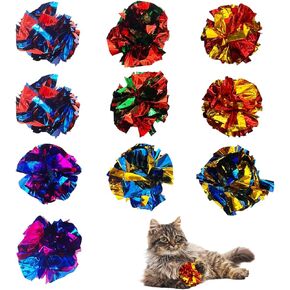 Cat Crinkle Ball Toys 10 Packs for Indoor Cats to Kill Time and Keep Fit, 2.3 Inch Colorful Mylar Crinkle Balls Attract Cats to Swat, Bite, Hunt, Interactive Toys for Cats and Kittens