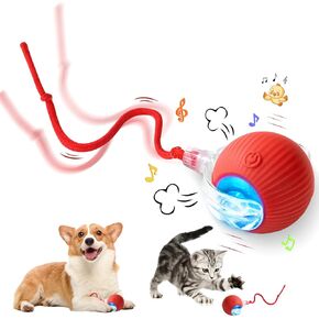 Interactive Cat Toy - Cat Toys for Indoor Cats Smart Silicone Rolling Ball with Tail,Bird Sound,Obstacle Avoidance and Motion Activated,Kitten Puzzle Toys for Bored Indoor Adult Cats & Dogs (Red)