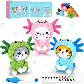 Crochet Kit for Beginners - 2 PCS Monkey with Banana Crochet Kit with Step-by-Step Video Tutorials, Beginner Crochet Kit for Adults, Crochet Monkey Kit for Kids (Blue & Pink)