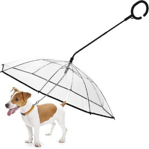 Dog Umbrella, Umbrella for Small Dogs, Dog Umbrella with Chain Leash, Puppy Umbrella for Rain Snow Day Walking Umbrella with C-Shape Handle, Bendable Bar Angle Adjustable