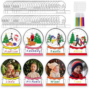 EggSun 48 Pieces Winter DIY Photo Snow Globe Craft Kit for Kids,Picture Craft Photo Frame Snowman DIY Coloring Winter Party Gift Decorations School Classroom Home Activities with Coloring Pen