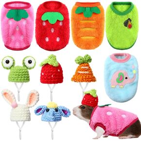 10 PCS Guinea Pig Cloths Set ، 5 ملابس زي خنزير غينيا ، 5 قبعة صغيرة لطيفة مع حزام قابل للتعديل حيوان صغير دافئ سترة دافئة دافئ قبعة يدوية متبكّمة لأرنب الهامستر (الطراز الطازج)