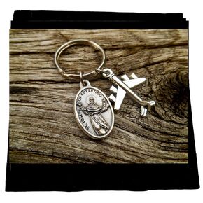 St Joseph of Cupertino Key Ring, Patron Saint of Pilots, Aviators, Air Travelers, Confirmation Gift, Stainless Steel Key Ring, Alloy Charms
