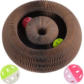 Magic Organ Cat Scratching Board – Foldable Interactive Cat Toy with 2 Bell Balls, Durable Cardboard Design for Indoor Cats, Claw Care, Mental Stimulation, and Enrichment Play