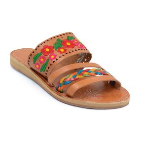 Mexican Leather Sandals with Embroidered Flowers and Braided Strap for Women - Model 210 (8)
