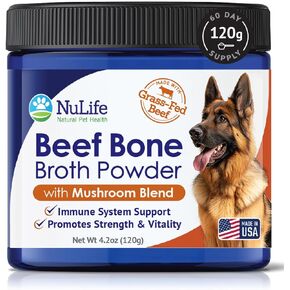 Grass-Fed Beef Bone Broth Powder for Dogs - Rich in Protein & Collagen, Enhanced with Mushroom Blend for Strong Bones, Joint Flexibility, Digestive Comfort & Immune Support - Made in USA - 4.2oz