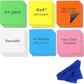 Dry Erase Magnets Set - 24 Pack - 4x4 in Whiteboard Magnetic Planning Pads Labels - Small White Board Magnet Strips Name Tags for Home, Office and Classroom