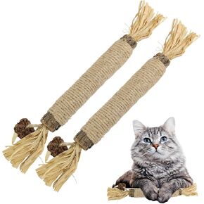 Catnip Silvervine Sticks for Cats | Silver Vine Chew Toy or Cat Chew Stick | Kitten Teething Toys | Cat Dental Chew with Cat Raffia Grass for Healthy Teeth & Digestion | Silvervine Cat Toy | 2 Sticks