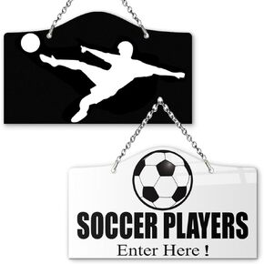 9"x5.35" Soccer Players Only Hanger or Wall Room Decorative Hanging Sign Reversible Double Sided Signage Handmade Acrylic Plaque for Soccer Room Entrance Bar Pub Poster