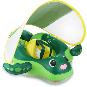 Sloosh Baby Swimming Floats with Removable Sun Canopy, Inflatable Baby Pool Float, Sea Turtle Design Infant Swim Float Ring Swimming Pool Accessories for Age 12-36 Months