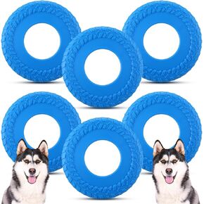 6 Pieces Rubber Tire Flyer Dog Toy 10 Inch Blue Lightweight Flying Disc Fetch Toy for Small Large Dogs Great for Beach and Pool Floats in Water & Safe on Teeth
