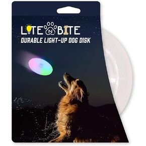 Lite N Bite LED Disc Flying Disc - إضاءة قرص الكلب مع LED متعدد الألوان ، بما في ذلك البطاريات