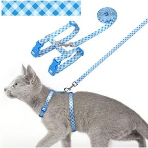 Azuza Cat Harness and Leash مجموعة من المشي والسفر الآمن ، وهروب من قطة Proof ، وتسخير هريرة ناعمة ومريحة ، قابلة للتعديل للقطط الكبيرة المتوسطة ، منقوشة باللون الأزرق