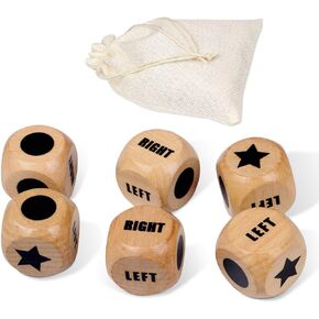 6Pcs Left Right Center Dice - Wooden 1.2 inch Left Right Center Dice with Carry Bag,Convenient for Family Indoor Outdoor Travel