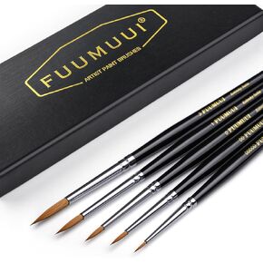 Kolinsky Sable Miniature Paint Brushes, Fuumuui 5pcs Professional Detail Fine Paint Brushes for Citadel, Vallejo, DND, Models - Sable Brushes for Watercolor, Gouache, Round #00000, #00, #0, #1, #3