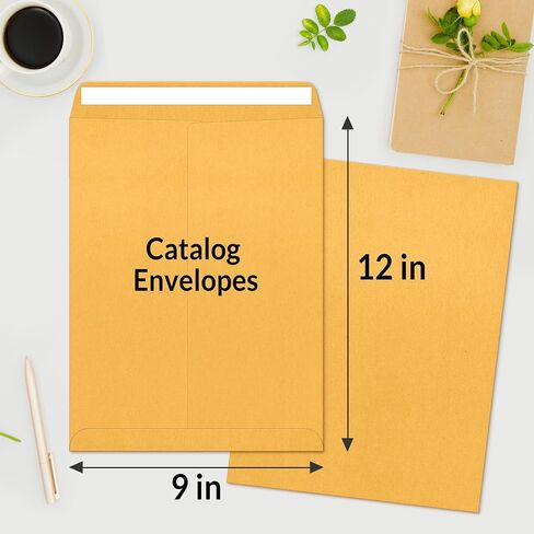 SUNEE 9x12 Envelopes Self-Seal Catalog Mailing Envelopes -100 Count, Ultra Strong Quick-Seal, 9x12 inch Brown Kraft Manila Envelopes Security Envelopes in Kuwait