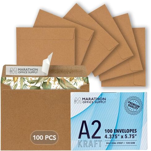 MOS A9 Invitation Envelopes – 5-3/4" x 8-3/4" Kraft Mailing Envelopes Self Seal (100 Count) – 120GSM/ 32LB Bond Heavy Duty – For Greeting Cards, Card Making, RSVP Cards, Wedding Invites in Kuwait