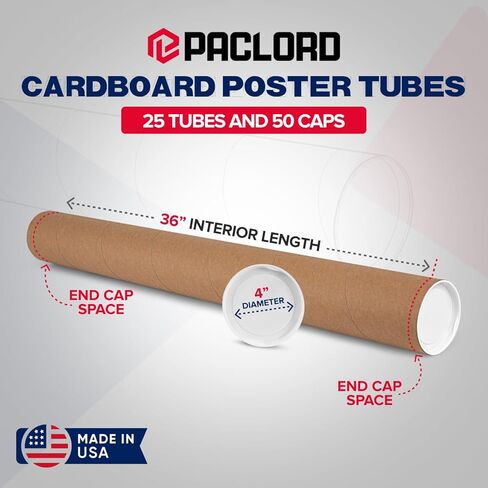 4 "× 36" أنبوب بريد كرافت الورقي المعزز (حالة 25) مع 2 قبعات لكل أنبوب - أنبوب ملصق معتمد من USPS - أنبوب من الورق المقوى للشحن والتخزين ، المطبوعات ، الأعمال الفنية ، المستندات in Kuwait