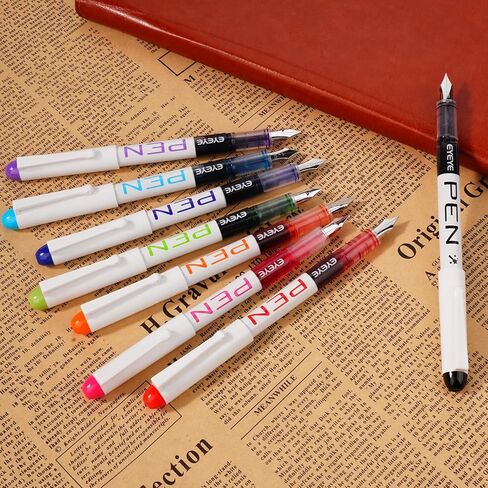 EYEYE Disposable Fountain Pens for Writing, Medium Point Stainless Steel Nib, Pack of 8 Assorted Colors in Kuwait