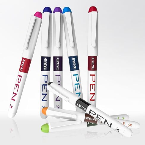 EYEYE Disposable Fountain Pens for Writing, Medium Point Stainless Steel Nib, Pack of 8 Assorted Colors in Kuwait