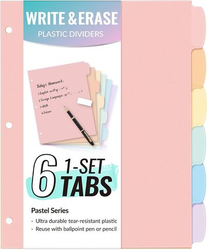 Sooz 6-Tab Tab Date Blastic Write & Erase Big Tab Dividers for 3 Ring Binder ، مجموعة موثق الباستيل اللطيفة الجمالية للطالب ، المعلم ، المكتب ، المنظمين المنزليين ، مجموعات واحدة ، باستيل in Kuwait