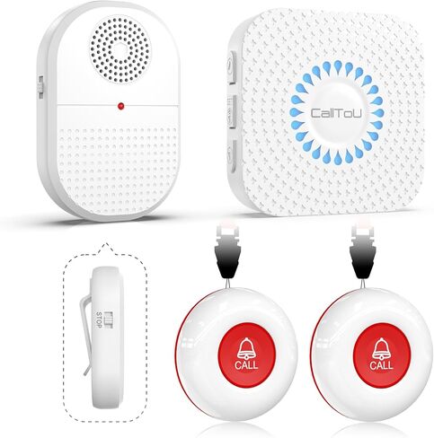 Calltou Caregiver Pager Call Button اللاسلكي مضاد للماء ممرضة استدعاء نظام التنبيه للمسنين المنزليين مراقبة المريض 2 أزرار المكالمات/أجهزة الإرسال 500 قدم 2 in Kuwait