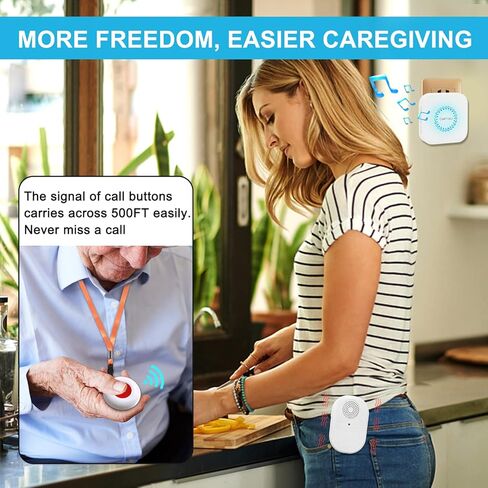 Calltou Caregiver Pager Call Button اللاسلكي مضاد للماء ممرضة استدعاء نظام التنبيه للمسنين المنزليين مراقبة المريض 2 أزرار المكالمات/أجهزة الإرسال 500 قدم 2 in Kuwait