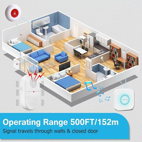 Calltou Caregiver Pager Call Button اللاسلكي مضاد للماء ممرضة استدعاء نظام التنبيه للمسنين المنزليين مراقبة المريض 2 أزرار المكالمات/أجهزة الإرسال 500 قدم 2 in Kuwait