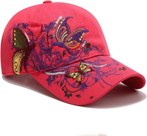 Women Embroidery Butterfly Baseball Cap Flower Print Bling Cap Sun Hat Adjustable in Saudi Arabia
