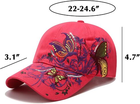 Women Embroidery Butterfly Baseball Cap Flower Print Bling Cap Sun Hat Adjustable in Saudi Arabia