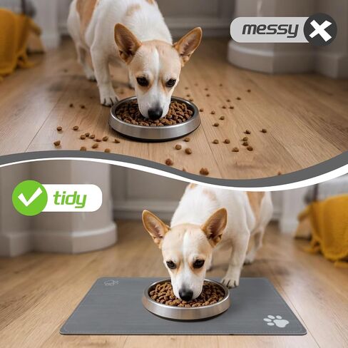Cat & Dog Feeding Mat for Food and Water Bowl,Pet Eating mat,Absorbent-Non-Slip.Quick Dry Dog Water Bowl Dispenser Mat,Backing Pet Placemat for Messy Drinkers,Grey.Dog Paw-11.8x19.7 in in Saudi Arabia