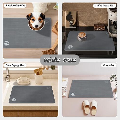 Cat & Dog Feeding Mat for Food and Water Bowl,Pet Eating mat,Absorbent-Non-Slip.Quick Dry Dog Water Bowl Dispenser Mat,Backing Pet Placemat for Messy Drinkers,Grey.Dog Paw-11.8x19.7 in in Saudi Arabia
